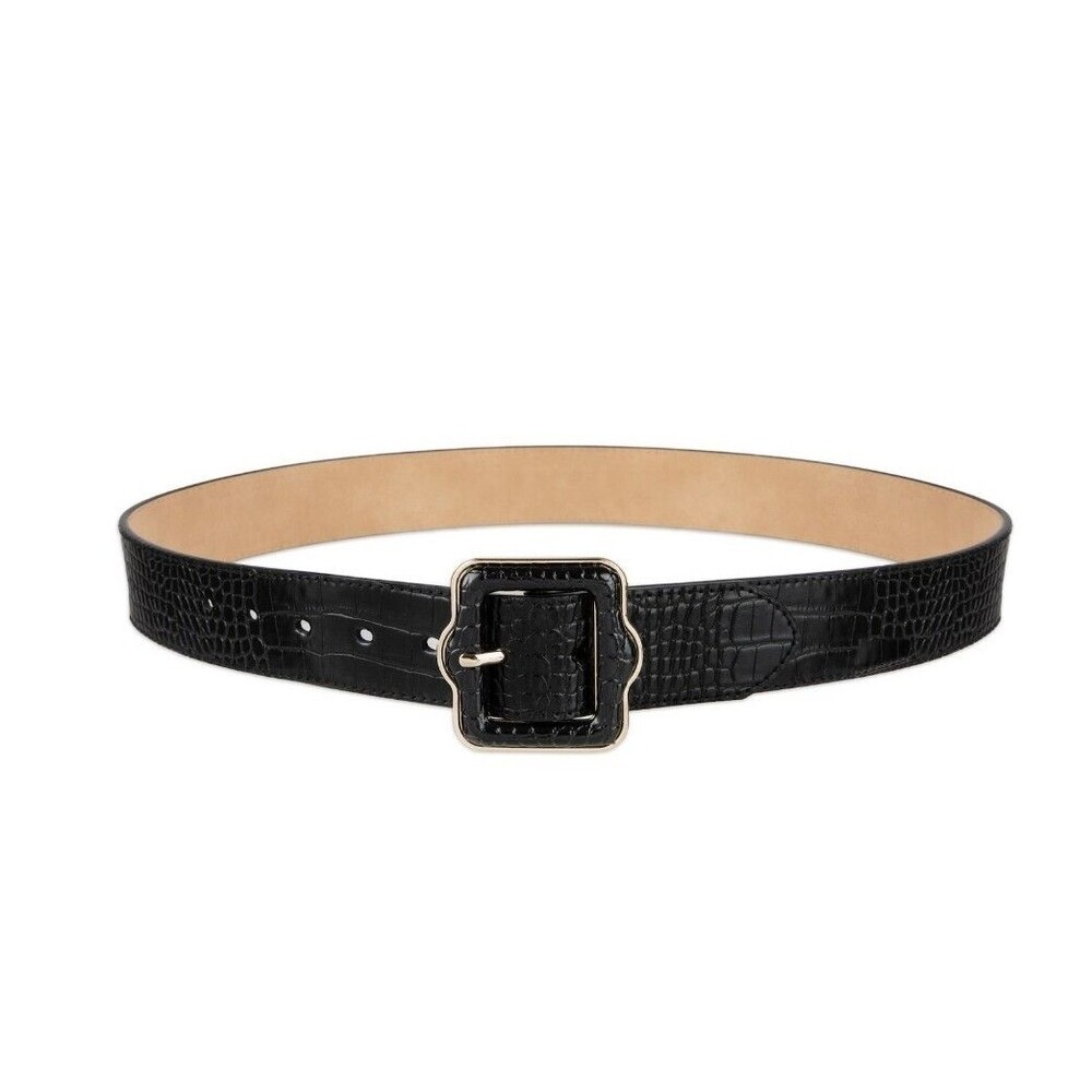 NEW Lauren Conrad Faux Leather Belt Black Gold Buckle MEDIUM